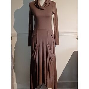Tusso Unique Rare Midi Women's Brown Dress Stretch Sz 4 Made In Turkey‎
